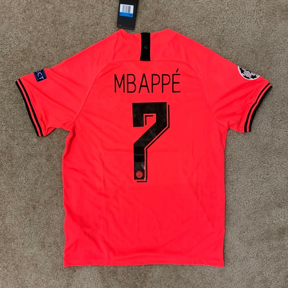 Jordan Men’s Mbappé #7 Short Sleeve Jersey - Neon Coral with Black Accents